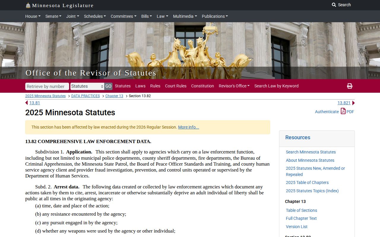 Winona County booking photo records under Minnesota statute