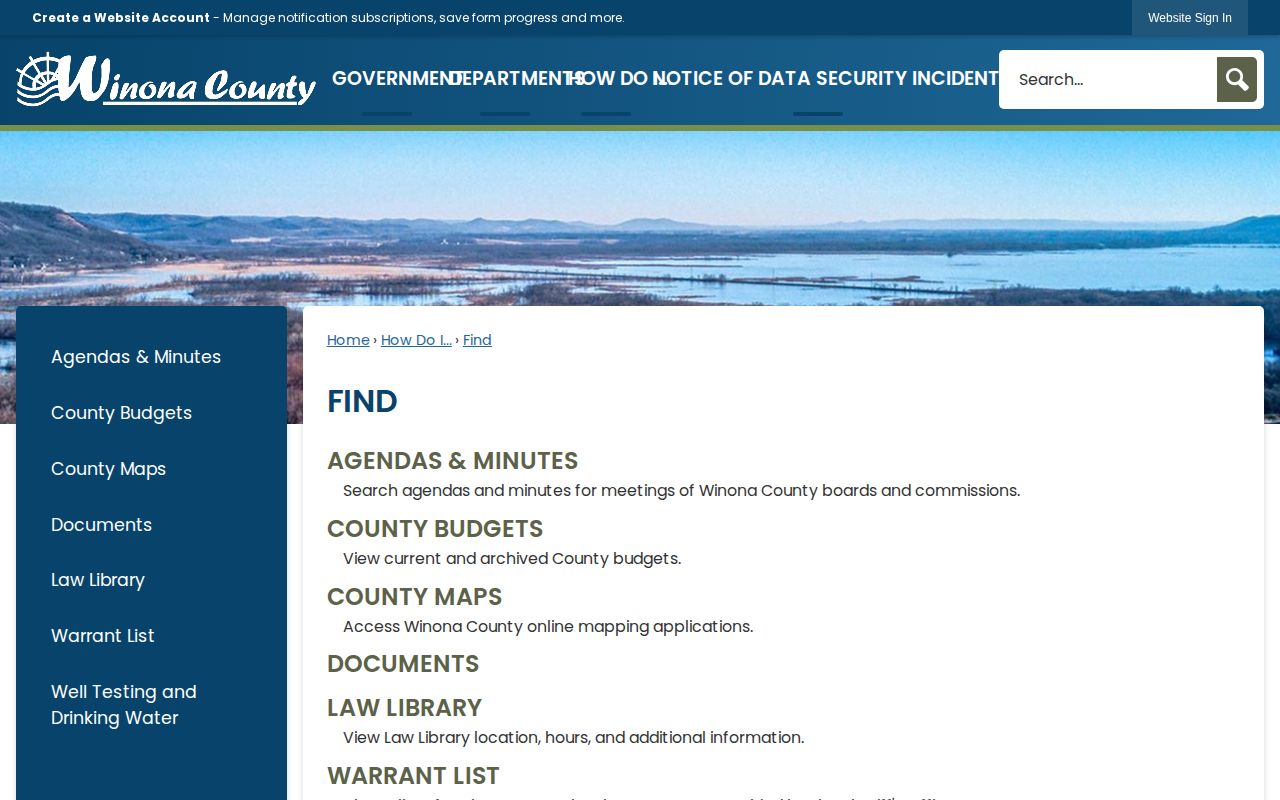 Winona County official warrant-list access page